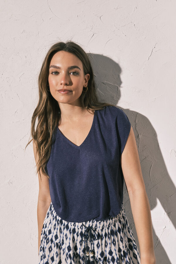 Women'secret Blaues &auml;rmelloses T-Shirt Blau
