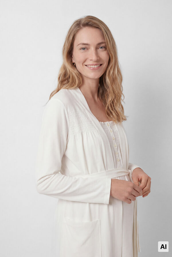 Women'secret White cotton belted robe beige