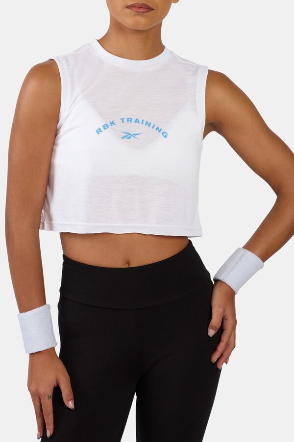 Reebok T-shirt sans manches &agrave; motif graphique blanc