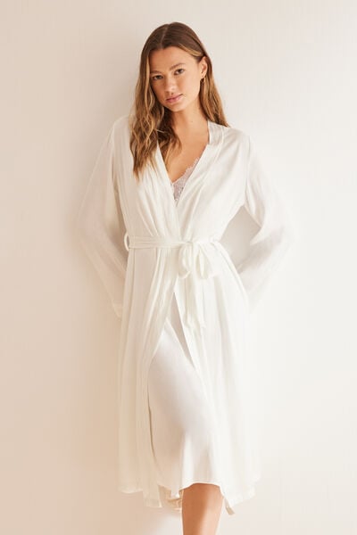 Womensecret White long satin robe beige