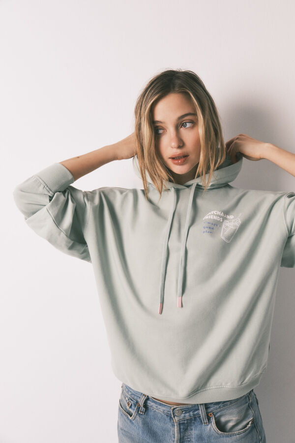 HI&BYE Green cotton fleece hooded sweatshirt green