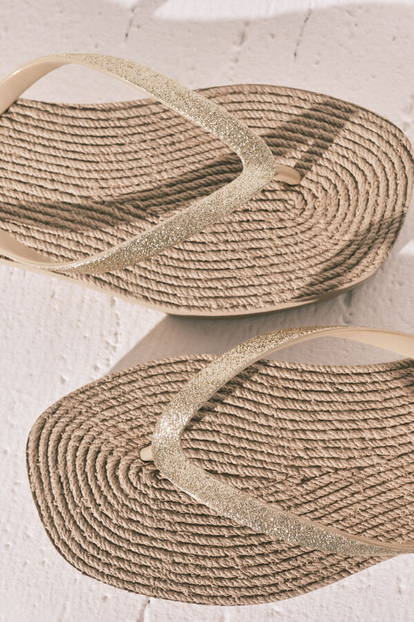 Women'secret Jute effect shimmer sandal yellow