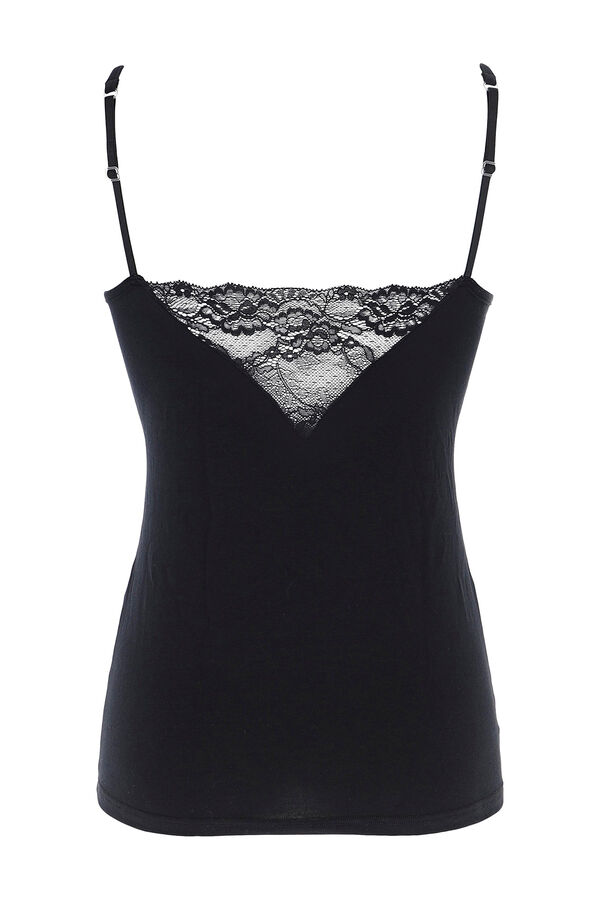 Cotonella Women's thermal vest top with lace straps  Schwarz