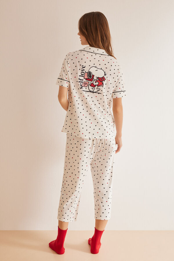 Womensecret Košulja pidžama Snoopy od 100 % pamuka capri duljine s cvijećem S uzorkom