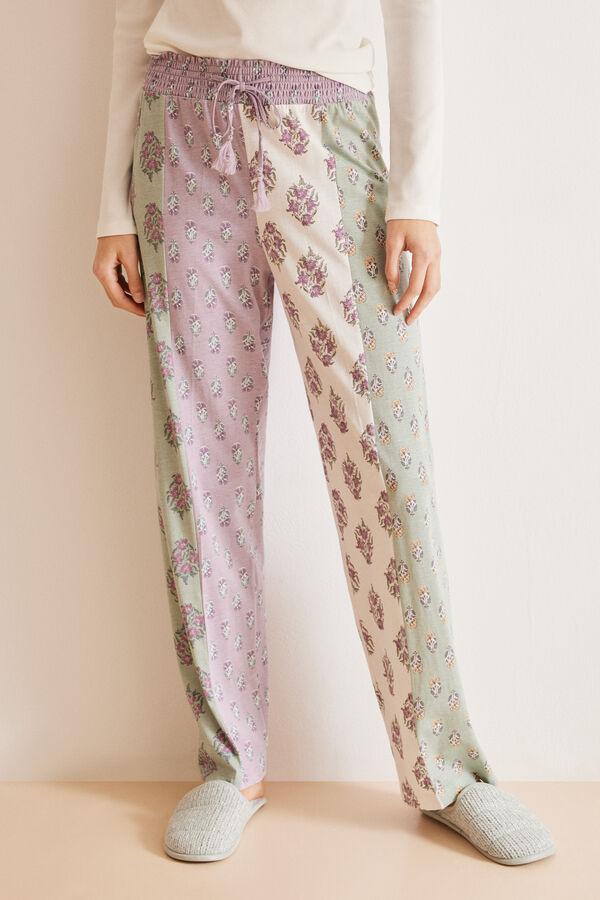 Womensecret Patchworkmintás, hosszú pizsamanadrág 100% pamutból rávasalt mintás