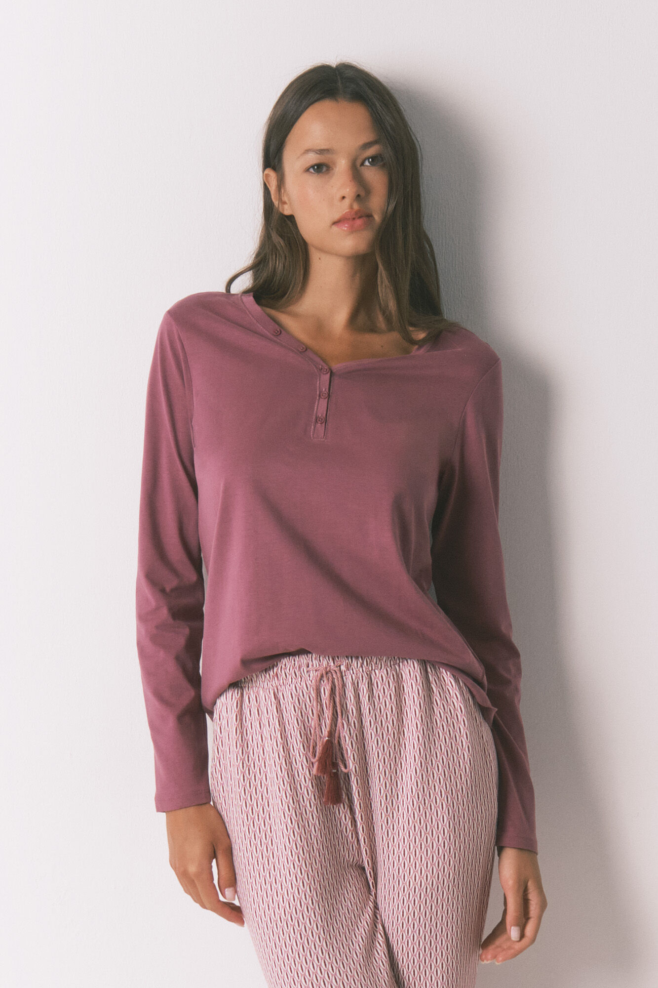Women'secret Long sleeve brushed cotton maroon T-shirt