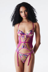 Penti Suti&atilde; corpete com cinta-liga f&uacute;csia rosa