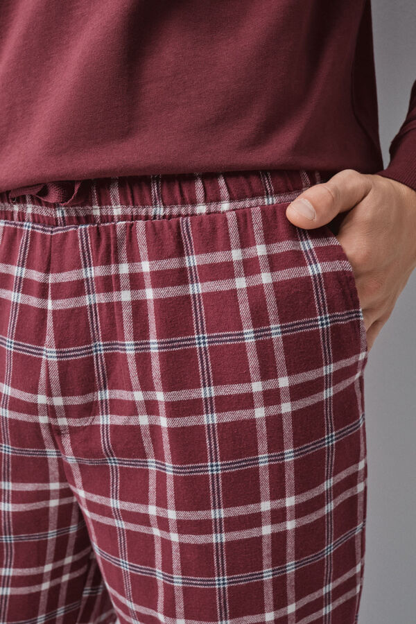 Women'secret Burgundy plaid cotton long pyjamas printed