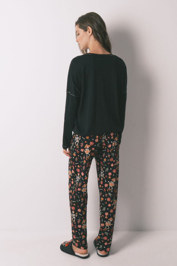 Women'secret 100% cotton "Day of the Dead" long pyjamas in black black