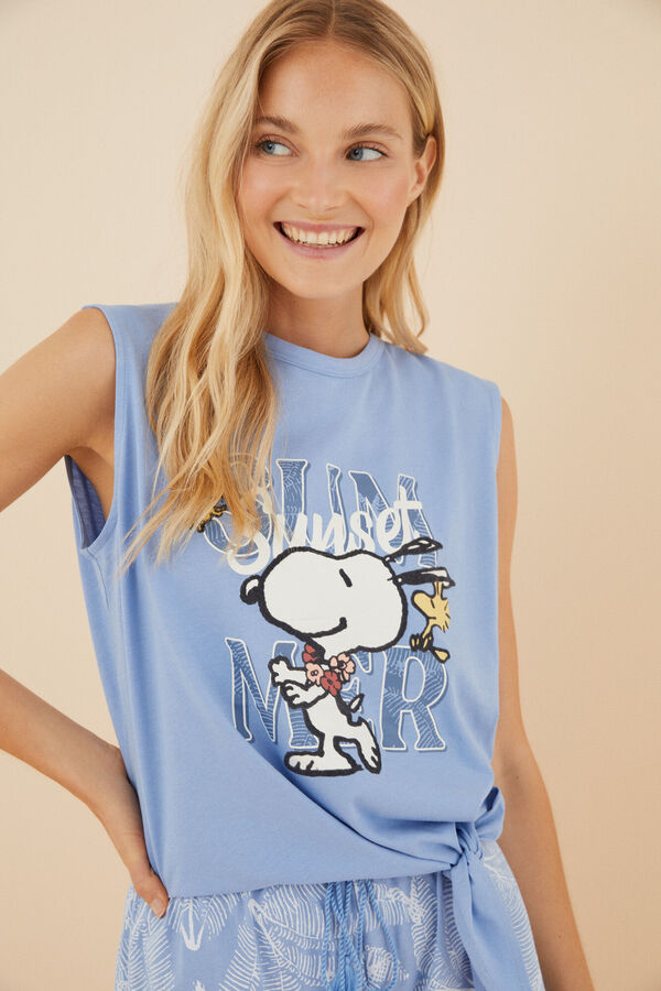 Womensecret Kurzer Pyjama 100 % Baumwolle Snoopy Blau Blau
