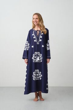 Womensecret Long cotton tunic with embroidered details bleu