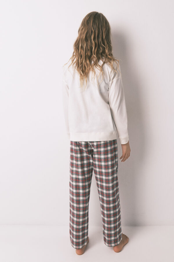 Women'secret Children's long pyjamas 100% cotton plaid beige