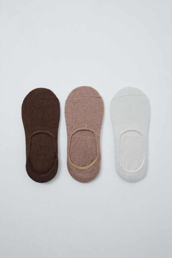 Women'secret Brown 3-pack logo no-show socks nude