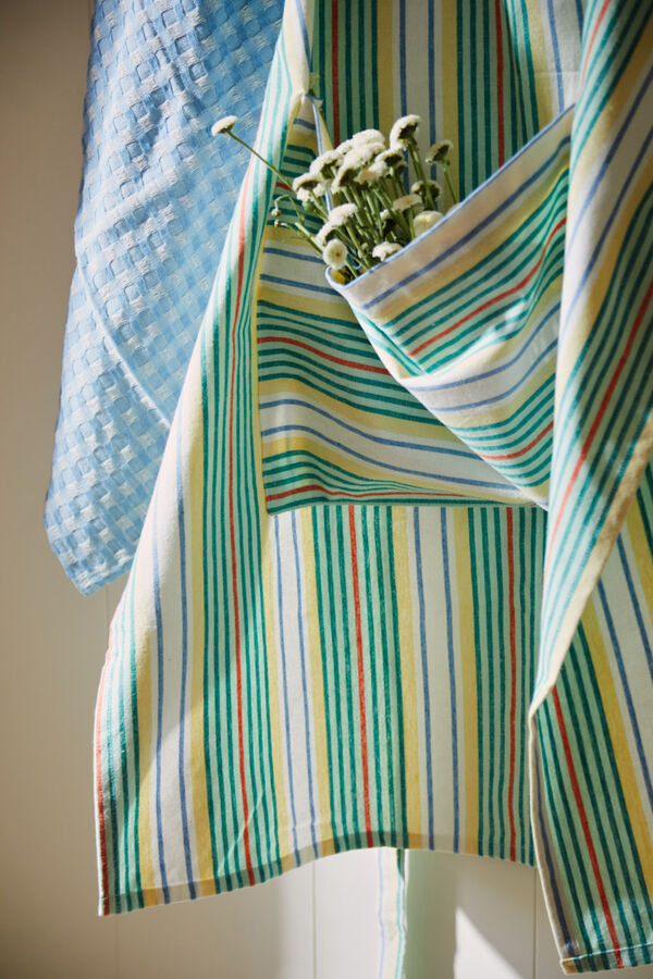 Calma House Haiti turquoise striped apron blue