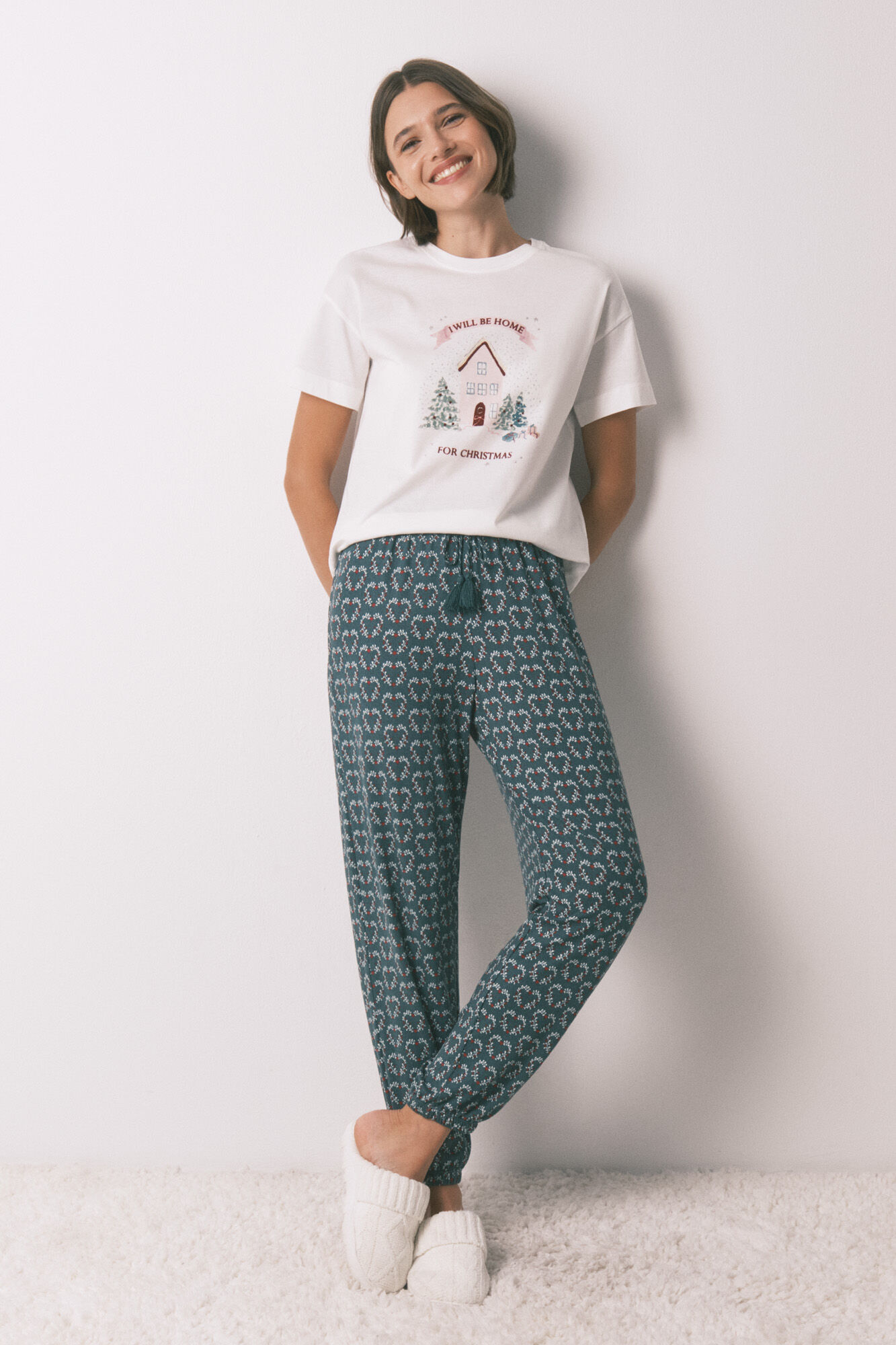 Women'secret 100% cotton white Christmas short sleeve T-shirt