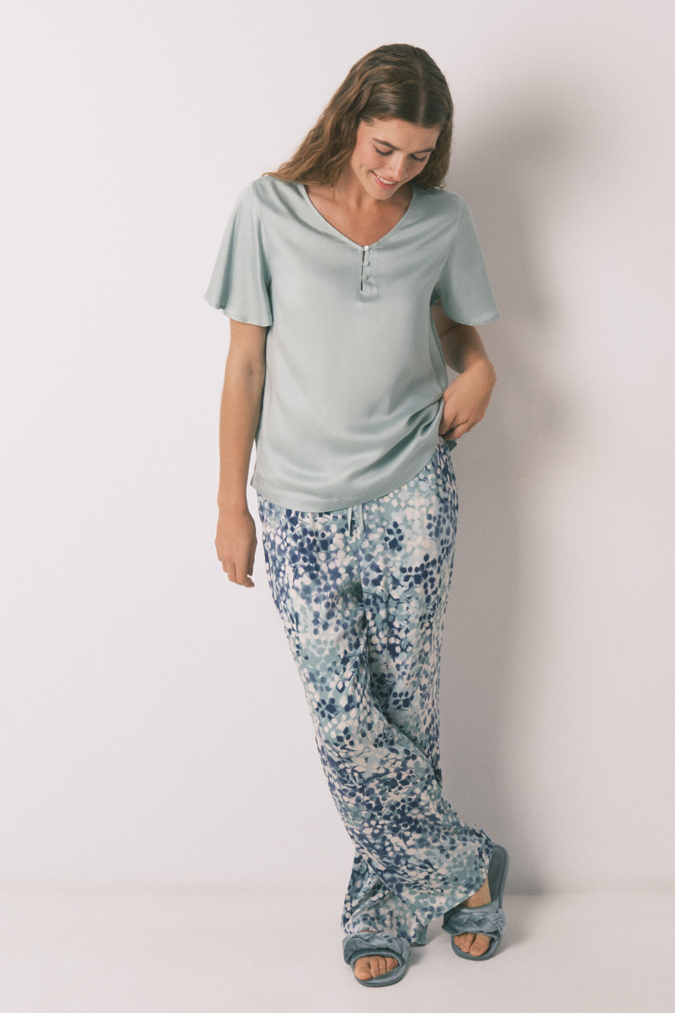 Women'secret Green floral viscose satin pyjamas