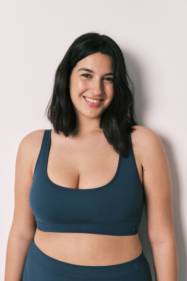 Women'secret Top liso sin costuras azul verde