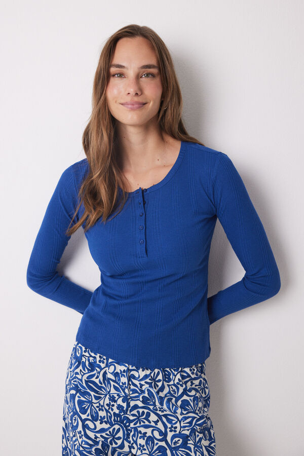 Womensecret Blue ribbed long sleeve t-shirt blue