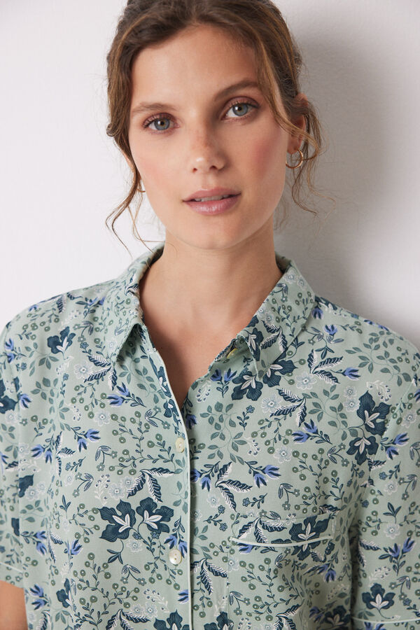 Womensecret Green floral viscose shirt pajamas green