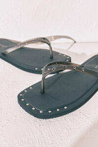 Women'secret Chinelos de quarto de bico quadrado pretos com tachas