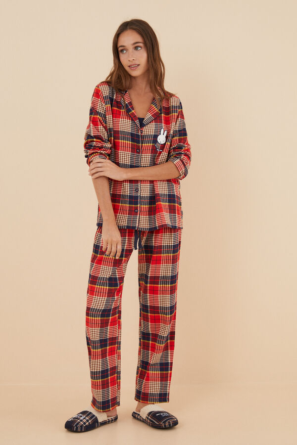 Womensecret Pyjama chemise 100 % coton à carreaux Miffy marron