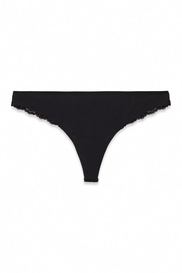 Women'secret Tanga &agrave;s riscas em microfibra e renda pretas preto