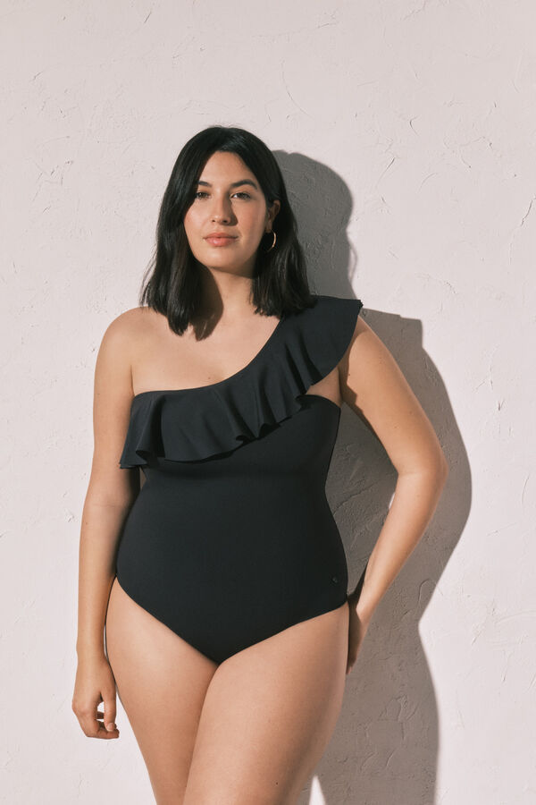 Women'secret Black asymmetric ruffle shaping swimwear black