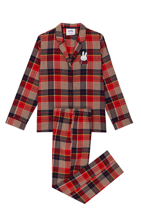Womensecret Pyjama Hemdlook 100 % Baumwolle Karos Miffy Braun