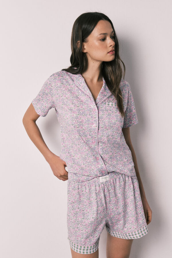 Women'secret Pyjama court chemise en coton &agrave; petites fleurs imprim&eacute;