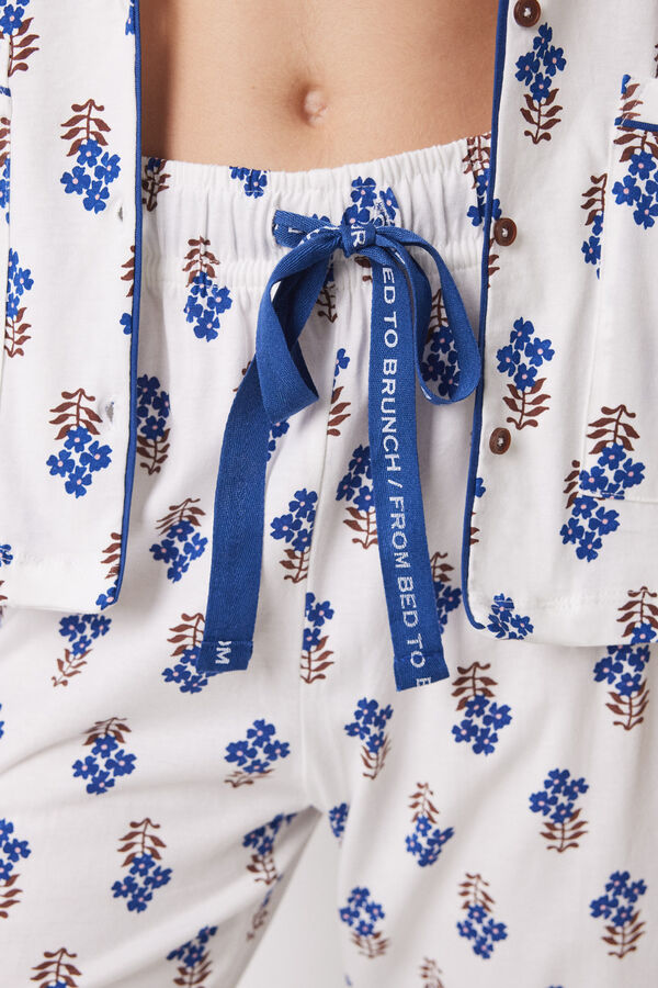 Womensecret Long shirt pajamas 100% cotton flowers blue