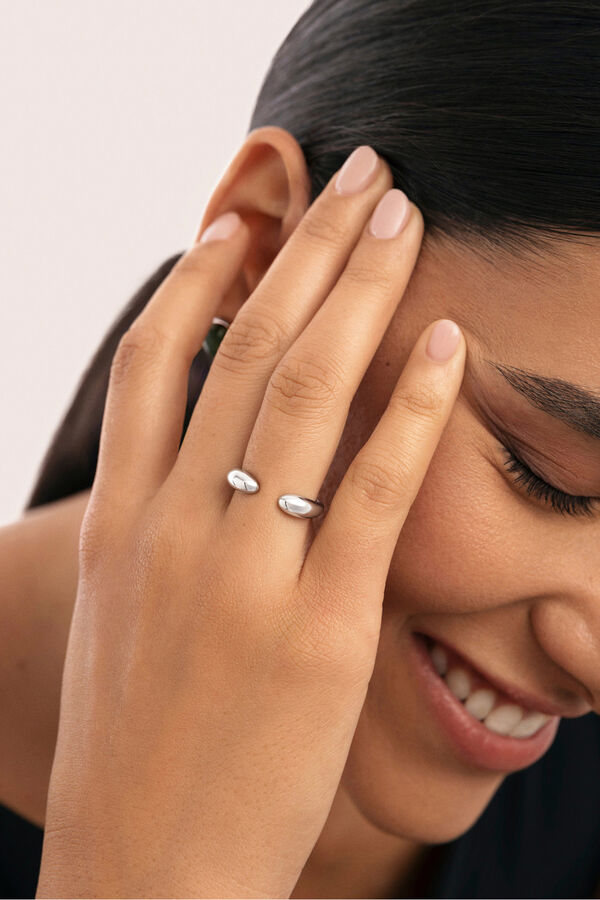 Singularu Bague double goutte en acier gris