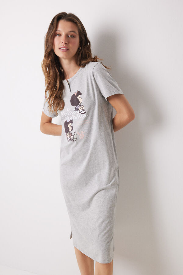 Womensecret Camisa de dormir midi Mafalda 100% algodão cinzento