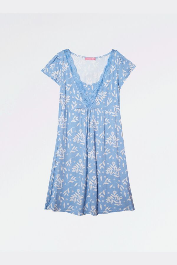 Ohma! Bedrucktes Umstandsnachthemd mit Blumenmuster Blau
