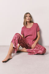 Women'secret Burgundy satin-finish short sleeve long pyjamas pink