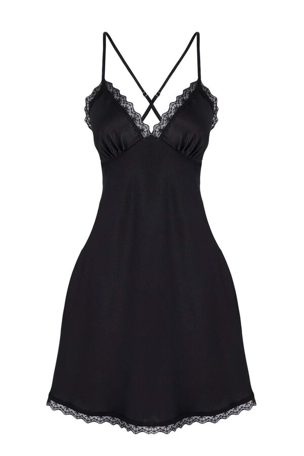 Trendyol Camisa de dormir acetinada elegante preto