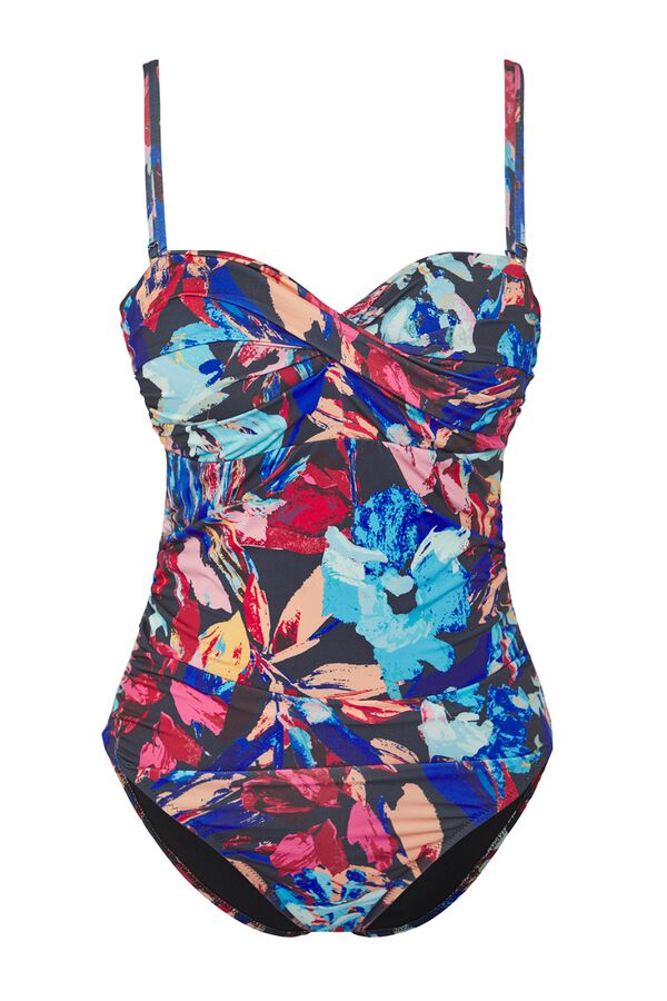 Trendyol Ba&ntilde;ador escote fruncido tropical estampado