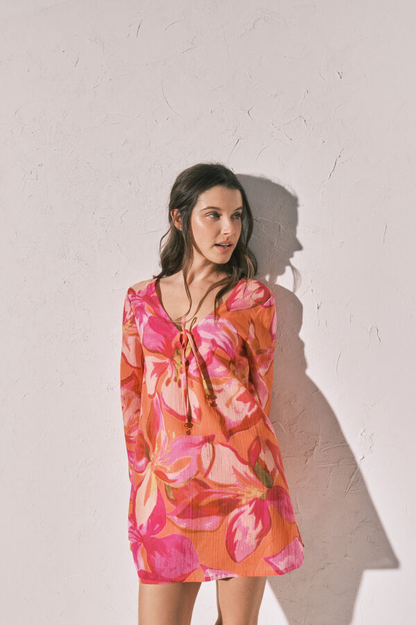 Women'secret Robe tunique courte imprim&eacute;e maxi florale imprim&eacute;