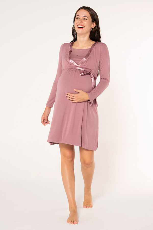 Womensecret Nursing nightgown with satin belt rózsaszín