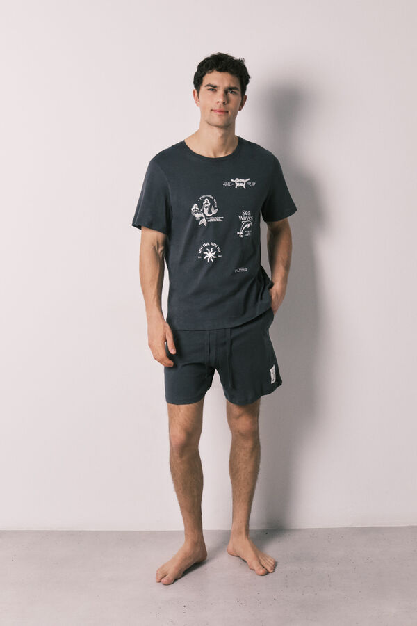 Women'secret Navy cotton men's short pyjamas black