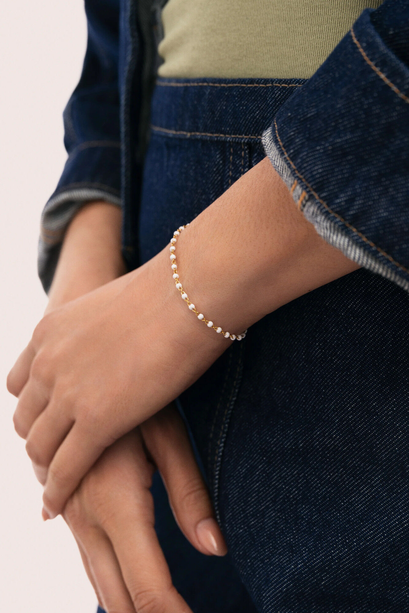 Singularu Pulsera Dots Enamel Blanco Acero Ba&ntilde;o Oro