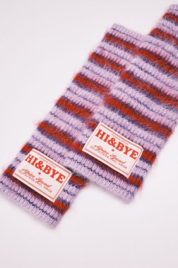 HI&BYE Gants mitaines &agrave; rayures violet rose