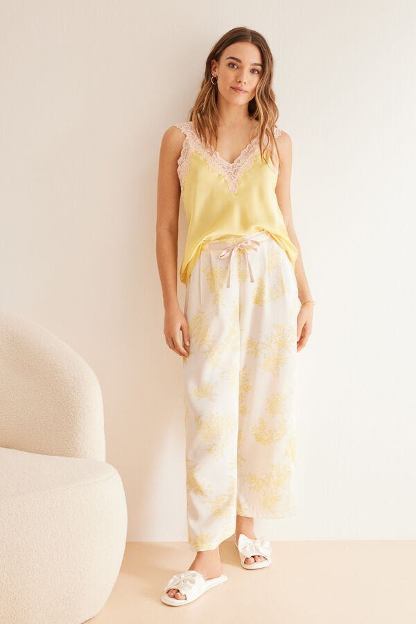 Womensecret 3-piece yellow satin pyjama set printed