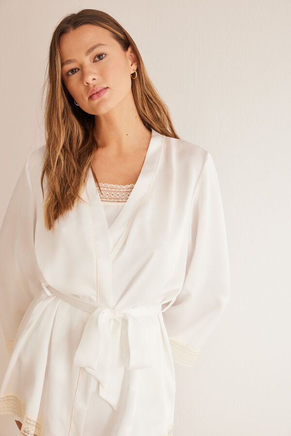 Womensecret White short satin robe beige