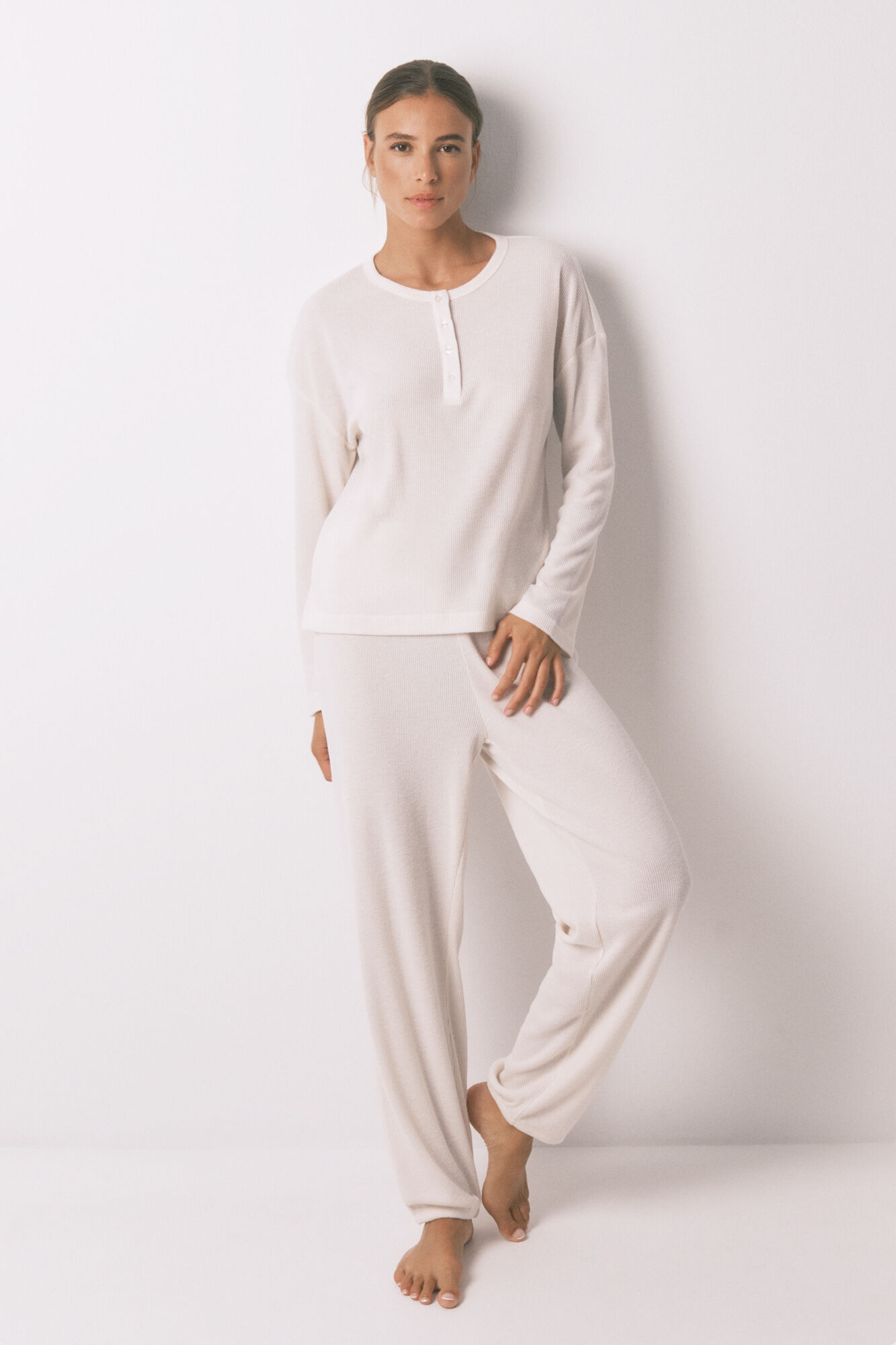 Women'secret White waffle texture long pyjamas