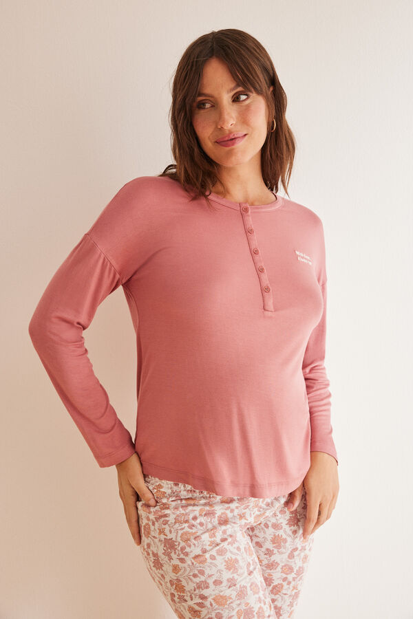 Womensecret Duga pidžama za trudnice ružičaste boje s cvjetnim uzorkom Roze