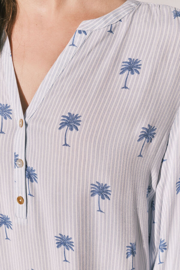 Women'secret Palm print striped short camisole blue