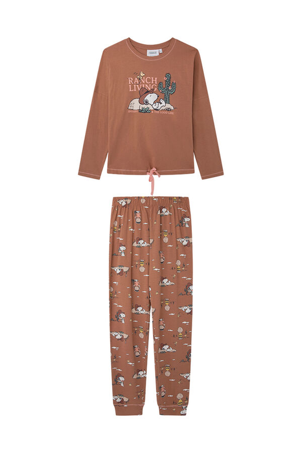 Womensecret Pijama de 100% algodão do Snoopy em castanho-alaranjado cru