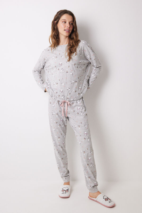 Womensecret Pyjama long 100 % coton Snoopy gris