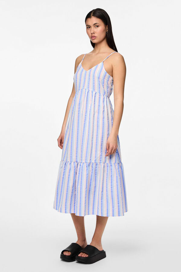 Womensecret 100% Cotton midi dress. With V-neck and straps. bleu