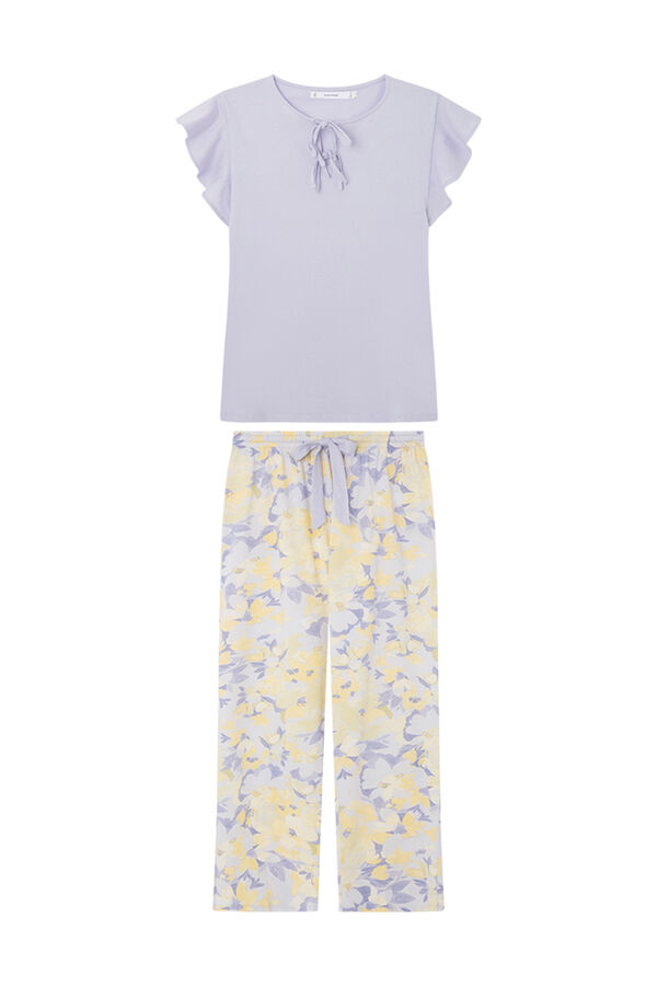 Womensecret Pyjama 100 % Baumwolle Blumen Lila Rosa